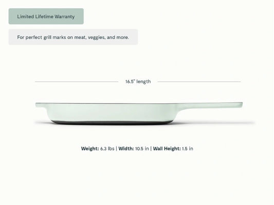 10.5” Enameled Cast Iron Grill Pan - 10.5” Grill Pan with high ridges for perfect sear marks on meats and veggies. - US 3209