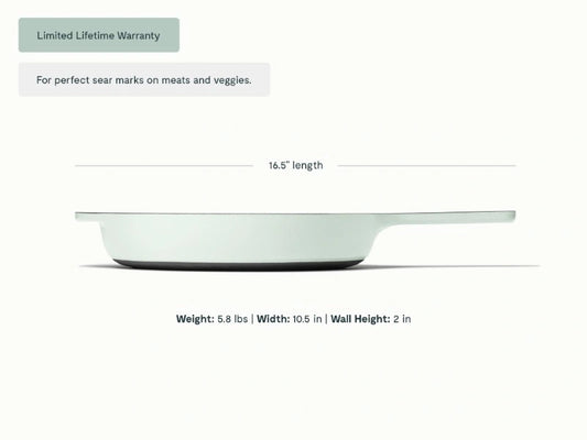 10.5” Enameled Cast Iron Skillet - 10.5” Skillet perfect for searing meat, baking cornbread, and sautéing. - US 2653