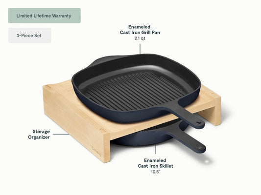 Cast Iron Skillet & Grill Pan Duo - Versatile duo for grilling, searing, and frying with even heat and easy cleanup. - US 3513