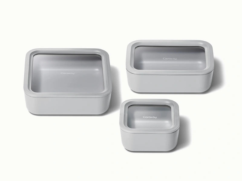 Food Storage Trio - Trio of ceramic-coated glass containers including our Small, Medium, and Large size all built for clean storing. - US 8554