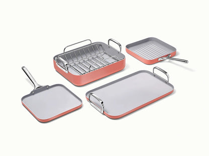 Squareware Set - 7-Piece Set of Ceramic-Coated Pans With Complimentary Storage - US 1866