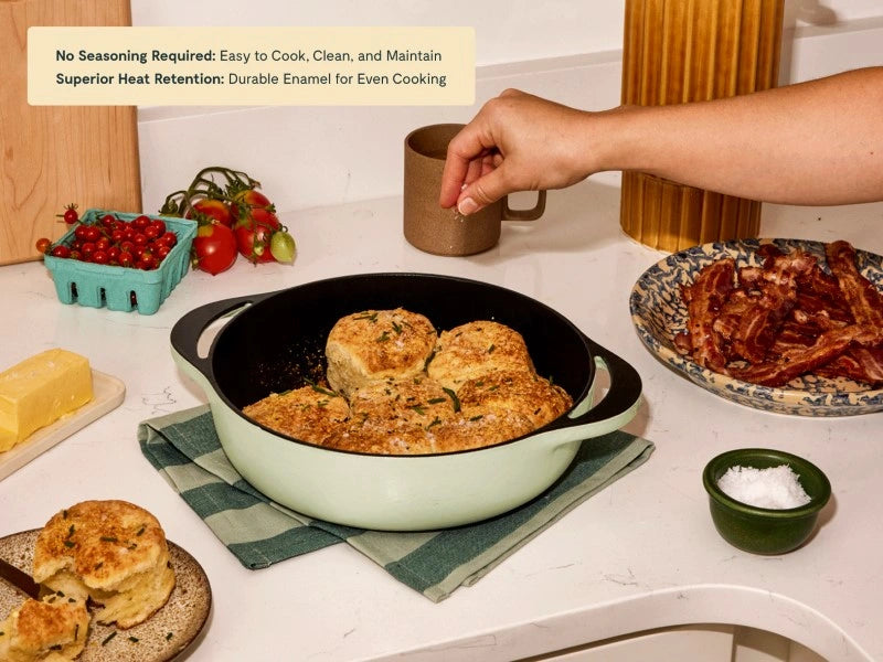 3.5 qt Enameled Cast Iron Braiser - 3.5qt Braiser for slow cooking lamb shanks, baked pasta, or roasted chicken. - US 8068