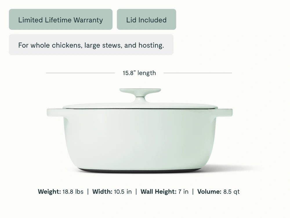 8.5 qt Enameled Cast Iron Oval Dutch Oven - Durable, Spacious Pot With Excellent Heat Retention - US 1531
