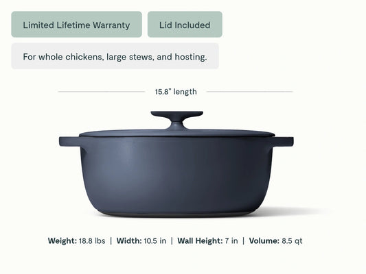 8.5 qt Enameled Cast Iron Oval Dutch Oven - Durable, Spacious Pot With Excellent Heat Retention - US 1086