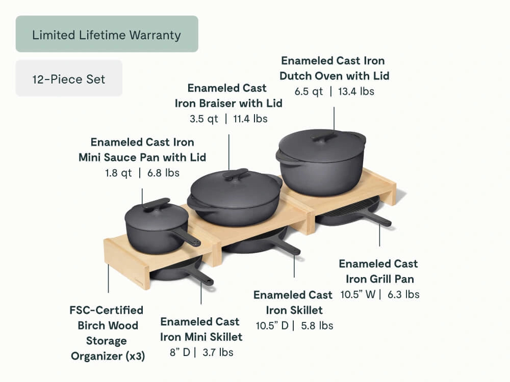 Enameled Cast Iron &amp; Minis Set - 12-Piece Set With Complimentary Storage - US 2219
