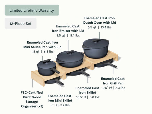 Enameled Cast Iron &amp; Minis Set - 12-Piece Set With Complimentary Storage - US 1936