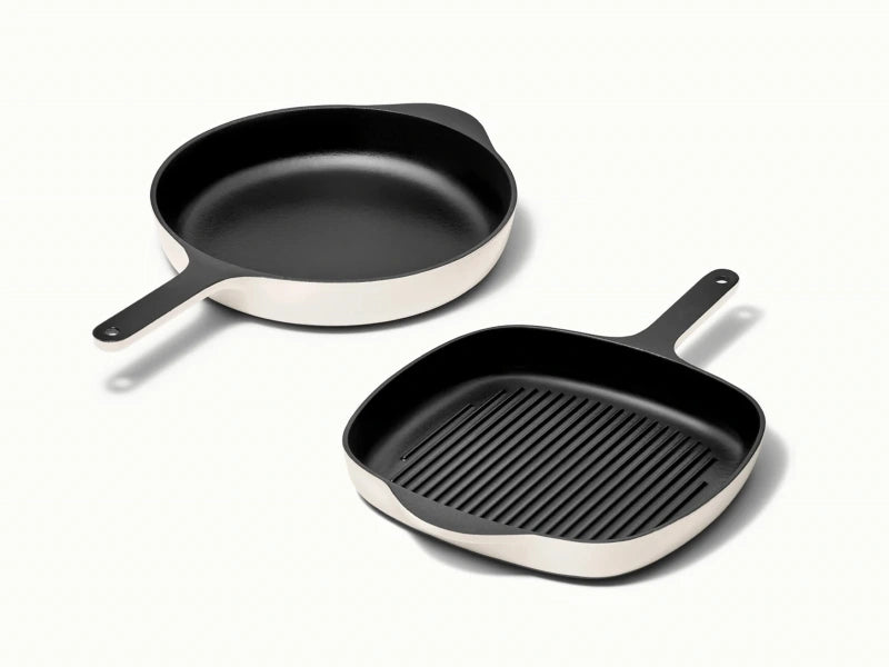 Cast Iron Skillet &amp; Grill Pan Duo - Versatile duo for grilling, searing, and frying with even heat and easy cleanup. - US 9538