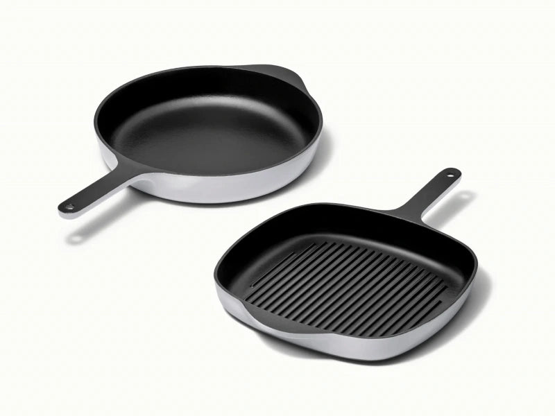 Cast Iron Skillet &amp; Grill Pan Duo - Versatile duo for grilling, searing, and frying with even heat and easy cleanup. - US 1366