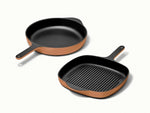 Cast Iron Skillet &amp; Grill Pan Duo - Versatile duo for grilling, searing, and frying with even heat and easy cleanup. - US 4879