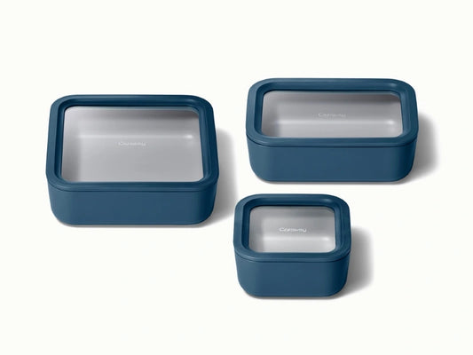 Food Storage Trio - Trio of ceramic-coated glass containers including our Small, Medium, and Large size all built for clean storing. - US 9464
